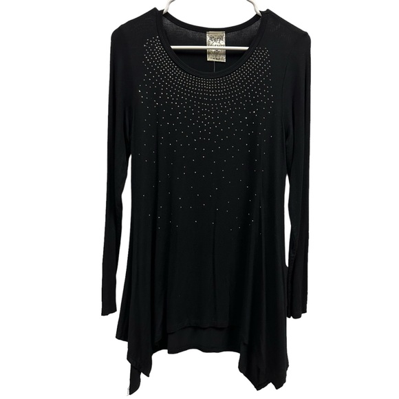Vocal Black Sharkbite Hem Long Sleeve Tee Tunic Top with Bling Womens Small - Picture 5 of 10